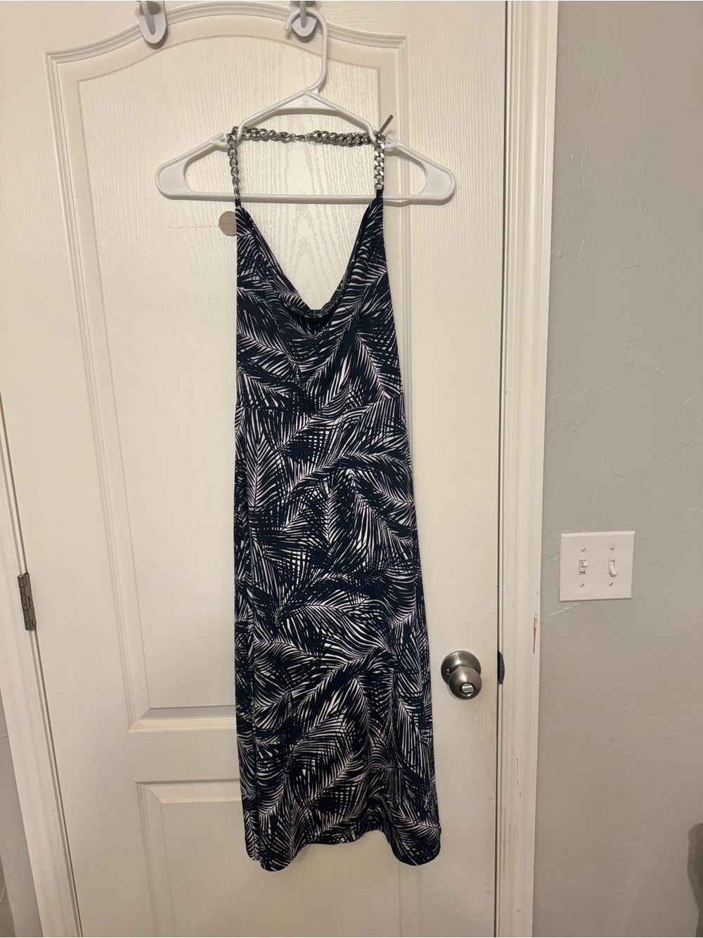 Michael Kors Black and White Palm-Print Slip Dress
